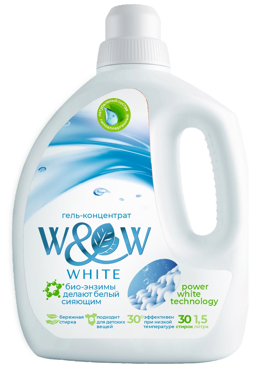 гель для стирки белых тканей w&w white 1,5л 