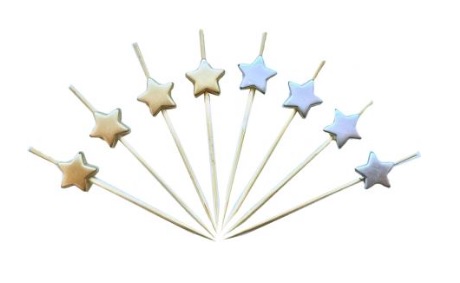 декоративные пики звезда (золото/серебро), 70мм, бамбук (100шт)