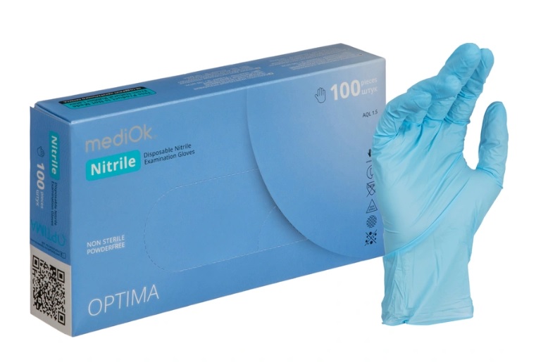 Перчатки нитриловые неопудренные Mediok р.L, голубой OPTIMA (100шт) /20 перчатки нитриловые неопудренные mediok р.l, голубой optima (100шт) /20