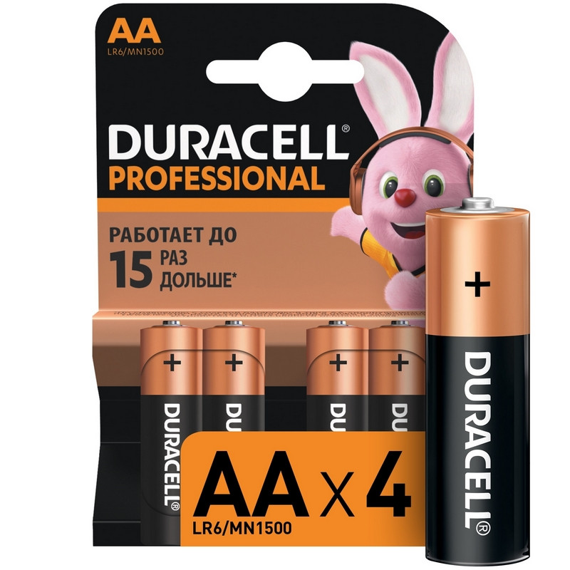 батарейка duracell professional lr6 aa 1.5v алкалиновые (4шт)