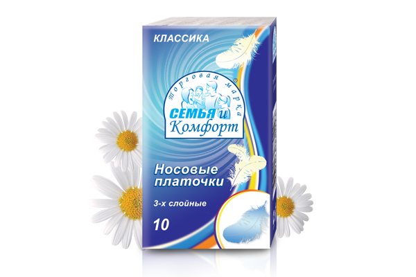 платочки носовые 3-х слойные семья и комфорт простые (10 пачек по 10 шт)