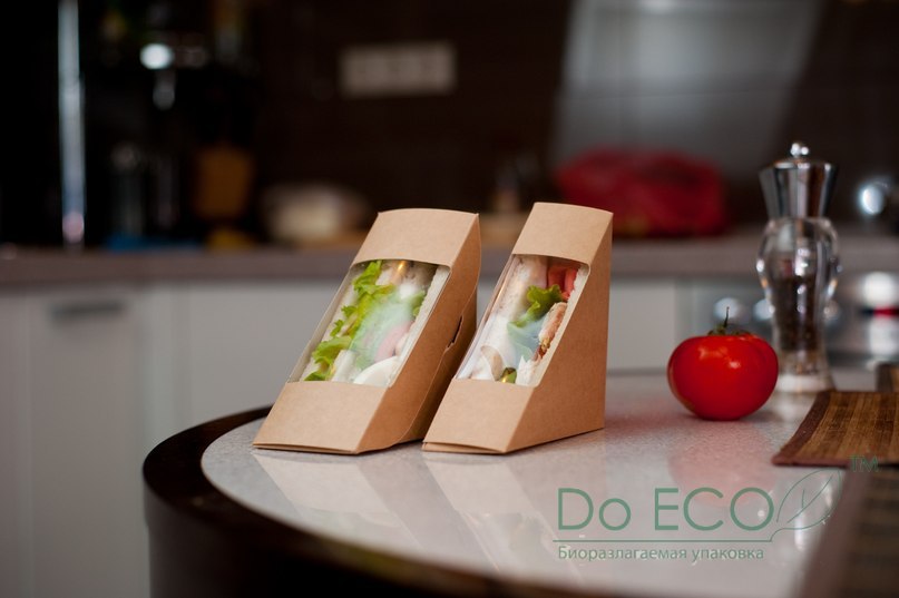 контейнер для сендвича 130*50*130  eco sandwich 50,  крафт с окном /50/450/