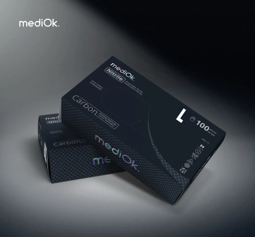 перчатки нитриловые неопудренные mediok р.l черные carbon+ (100шт)