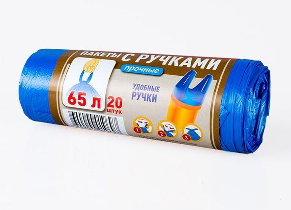 Мешок для мусора 65л. 15мкм (660х840мм), ПНД, синий в рулоне, с ручками (20шт) /40/ мешок для мусора 65л. 15мкм (660х840мм), пнд, синий в рулоне, с ручками (20шт) /40/