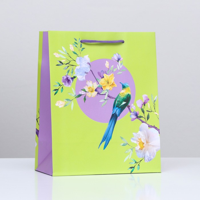 пакет ламинированный «розелла зеленая попугай», 18х22,3х10см