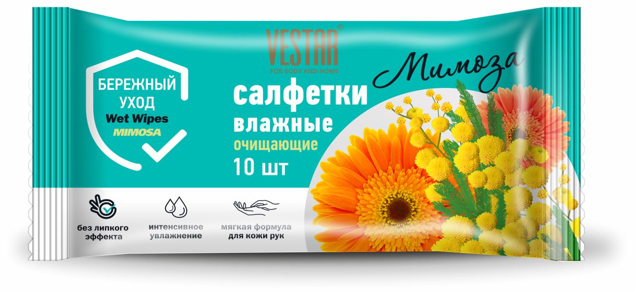 салфетки влажные  (10шт.) в ассортименте, vestar /60/